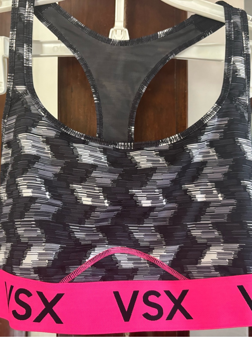 VSX Black & Pink Camouflage-Print Racerback Sports Bra